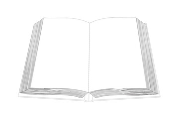 Outline of an open book made of black lines isolated on a white background. View from above. Vector illustration.