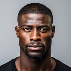 Obraz premium portrait of Cool black american man in dark suit. Studio fashion shot isolated on grey background.