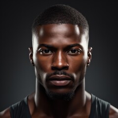 Fototapeta premium portrait of Cool black american man in dark suit. Studio fashion shot isolated on grey background.