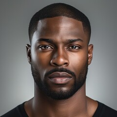Obraz premium portrait of Cool black american man in dark suit. Studio fashion shot isolated on grey background.