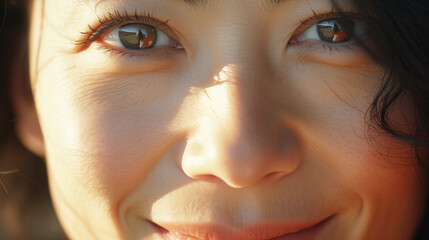 A close up of a woman with brown eyes. Generative AI.