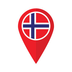 Flag of Norway flag on map pinpoint icon isolated red color