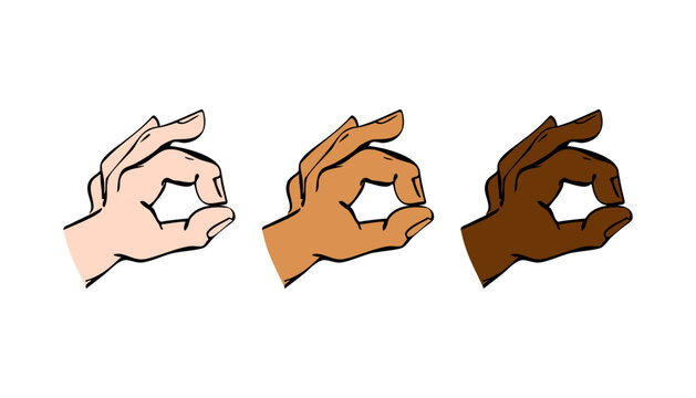 Human hand gesture indicating perfect, okay or yes in vector with different color skin tone variations