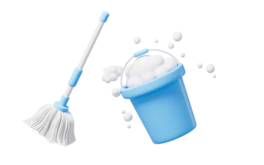 Fotobehang Cartoon mop and pail, do housework, 3d rendering. © 婷婷 季