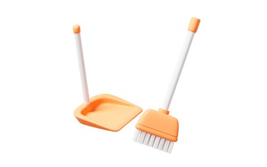Cartoon broom and dustpan, 3d rendering.