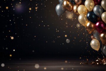 Elegant Celebration Balloons with Golden Confetti - obrazy, fototapety, plakaty