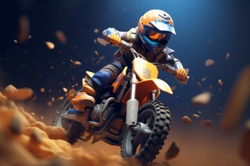 Young Motocross Racer Speeding on Dirt Track - obrazy, fototapety, plakaty