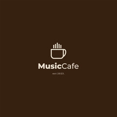 Music Cafe logo, cup coffee combine with sound wave logo concept