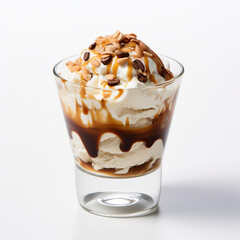 Iced cream sundae glass with a white background