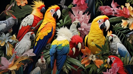 a digital collage of various exotic birds, showcasing their diverse and stunning features - obrazy, fototapety, plakaty