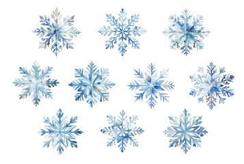 vector watercolor Illustration snowflakes. Set of different snowflakes isolated.winter, cold, new year decoration, christmas decoration