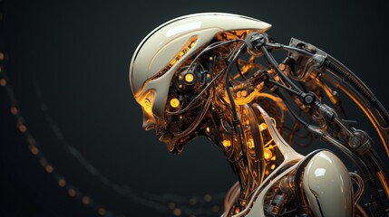 A graceful robot with intricate, glowing circuitry performing a complex task