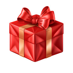 Red gift box for the happy festival of Christmas and New Year on isolated on transparent background, PNG, 300 DPI