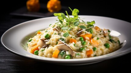 Fototapeta na wymiar a mouthwatering picture of a creamy vegetable risotto with Parmesan cheese