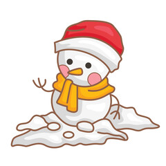 Funny WInter Snowman Christmas Decorated Cartoon Illustration Vector Clipart Sticker