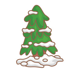 Winter Christmas Tree Decorated Cartoon Illustration Vector Clipart Sticker