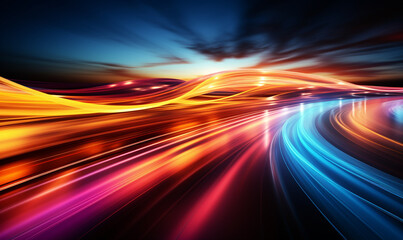 3d render technology abstract colorful high-speed light trails background, High quality photo