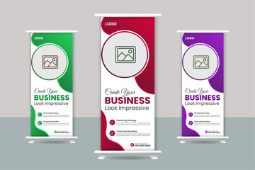business roll up banner design template . corporate roll up banner design in vector.