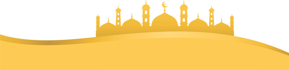 Golden mosque islamic footer border frame for ramadan or eid mubarak greeting decoration