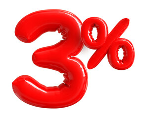 3 Percent Sale Discount Number Red 3D Render