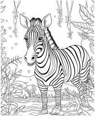 zebra jungle coloring pages for adults - obrazy, fototapety, plakaty