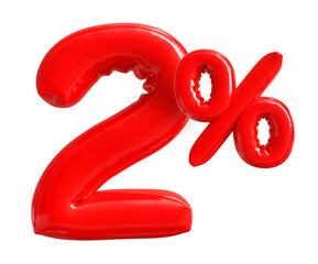 2 Percent Sale Discount Number Red 3D Render