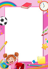 Cute Cartoon Student with Learning Tools Border Frame