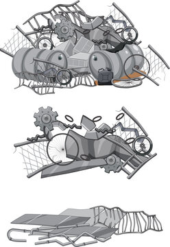 Junk Steel Pile for Recycling: A Vector Cartoon Illustration