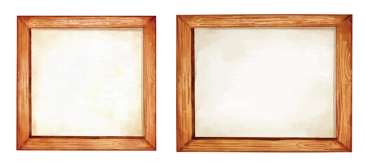 Watercolor vintage wooden picture frame with a blank empty inside background isolated vector illustrations.