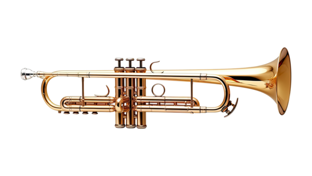 Isolated polished brass trumpet