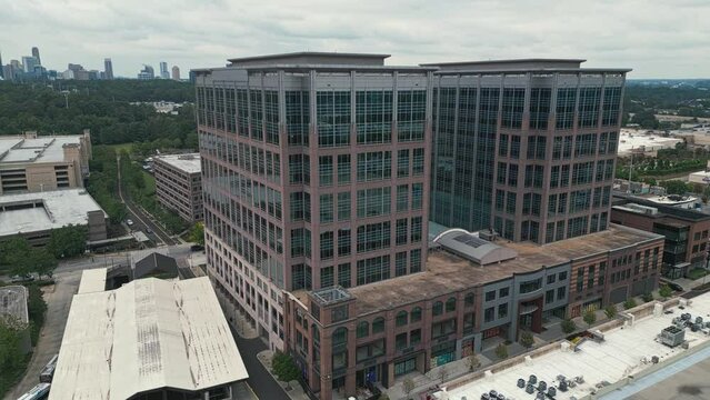 Aerial view of modern office building in Buckhead District in Lindbergh neighborhood in Atlanta City