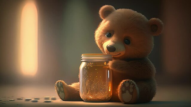 bear with honey bee. Created with Generative AI.	
