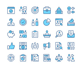 Elections icons set. Vector line icons. Blue color outline stroke symbols. Modern concepts