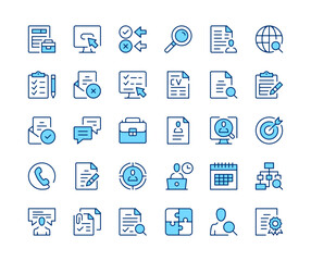 Job search icons set. Vector line icons. Blue color outline stroke symbols. Modern concepts