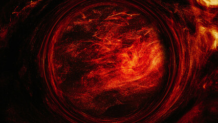 Ink swirl background. Magic portal. Orange glitter fire smoke mysterious teleport circle hypnotic...
