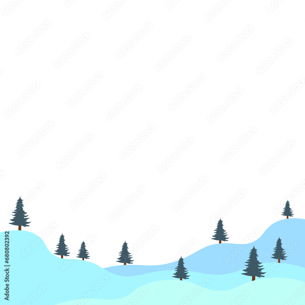 Sticker Christmas Tree And Snow Landscape