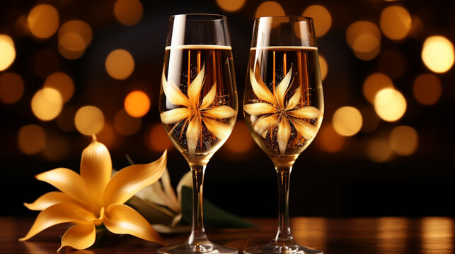two glasses of champagne HD 8K wallpaper Stock Photographic Image 