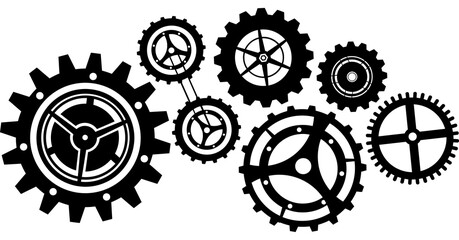 Digital png illustration of black cogs on transparent background