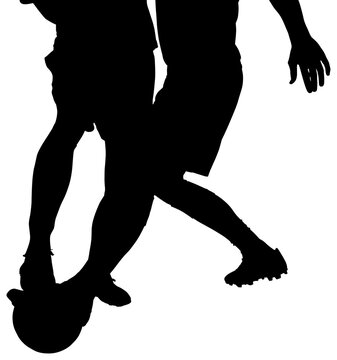 Digital png silhouette image of male soccer players playing on transparent background