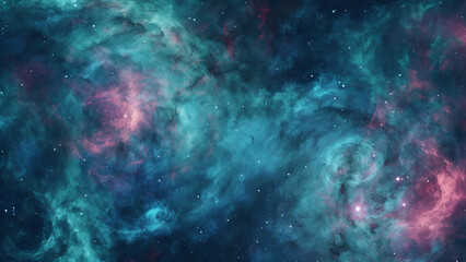 Fototapeta na wymiar Celestial Teal and Magenta Mystique Cosmic Nebula Pattern