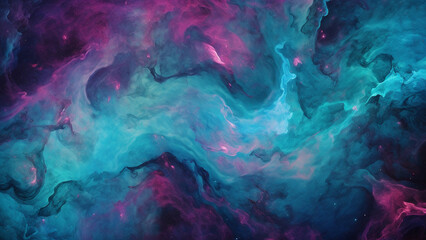 Celestial Teal and Magenta Mystique Cosmic Nebula Pattern - obrazy, fototapety, plakaty