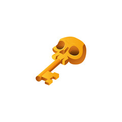 Key with skull for unlock game levels 3d realistic vector illustration isolated.