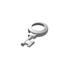 Silver metal key icon, 3d realistic vector illustration isolated on white.