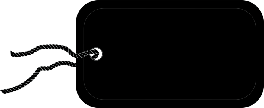 Digital png illustration of black tag with copy space on transparent background