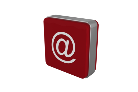 Digital png illustration of at symbol on red cube on transparent background - Powered by Adobe