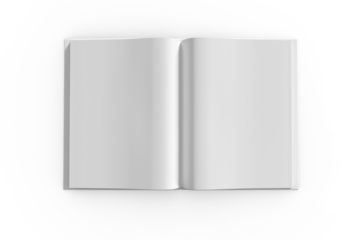 Digital png illustration of opened white book with copy space on transparent background
