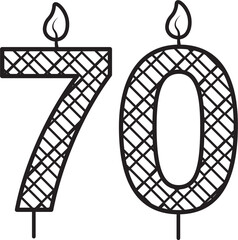 Digital png illustration of seventy birthday candle outline on transparent background