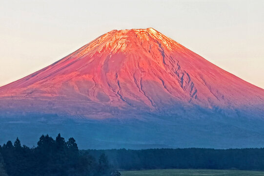 Natural photography in Japan, red mount Fuji mountain close up.