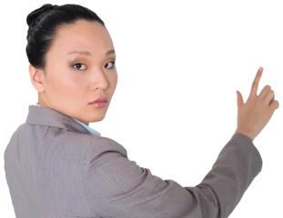 Foto op Aluminium Aziatische plekken Digital png photo of focused asian businesswoman pointing with finger on transparent background