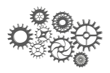 Digital png illustration of gray cogs on transparent background